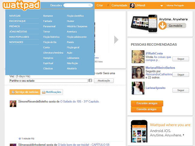 Tutorial como usar o aplicativo Wattpad para ler Romances Grátis - Li Mendi
