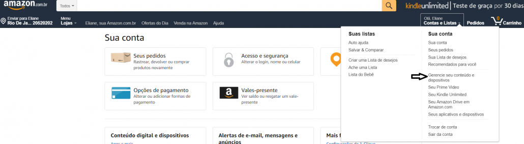 Como achar e-mail kindle